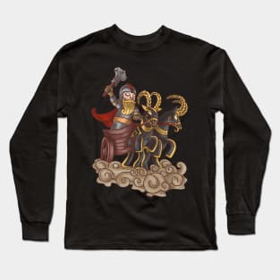 Thunderous Hero: Viking God Thor and His Goat-Drawn Chariot Long Sleeve T-Shirt